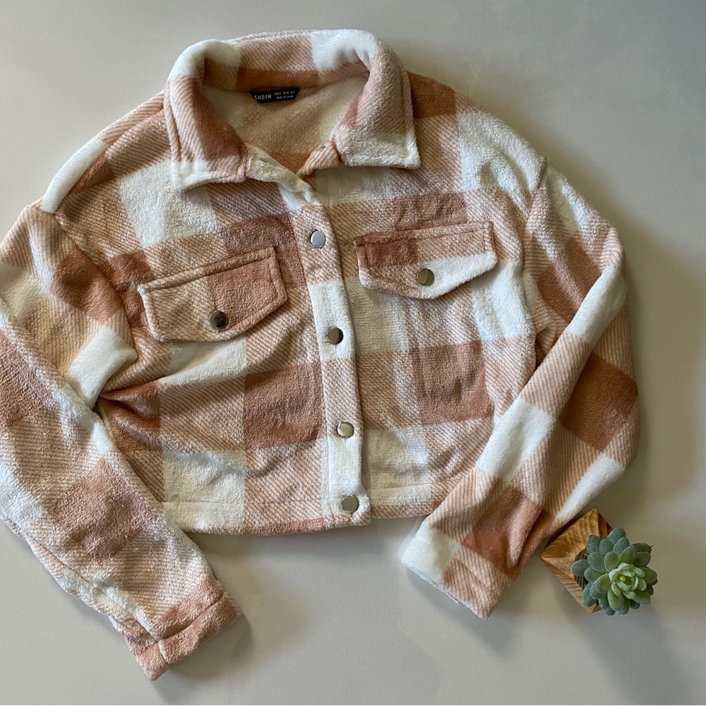 Shein Cropped Plaid Jacket Size S